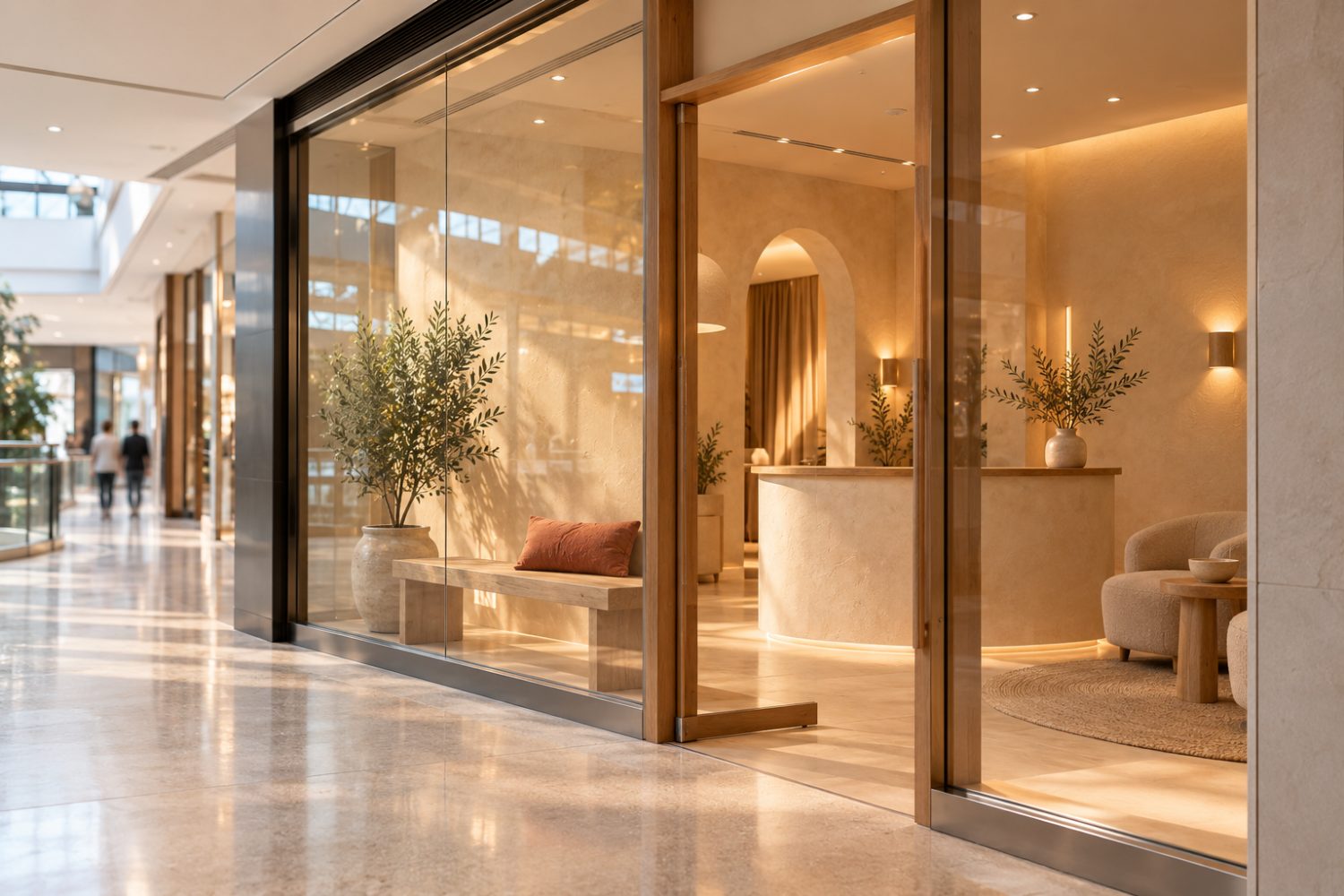 The glass shopfront of Ostra Beauty Studio inside Westfield Belconnen